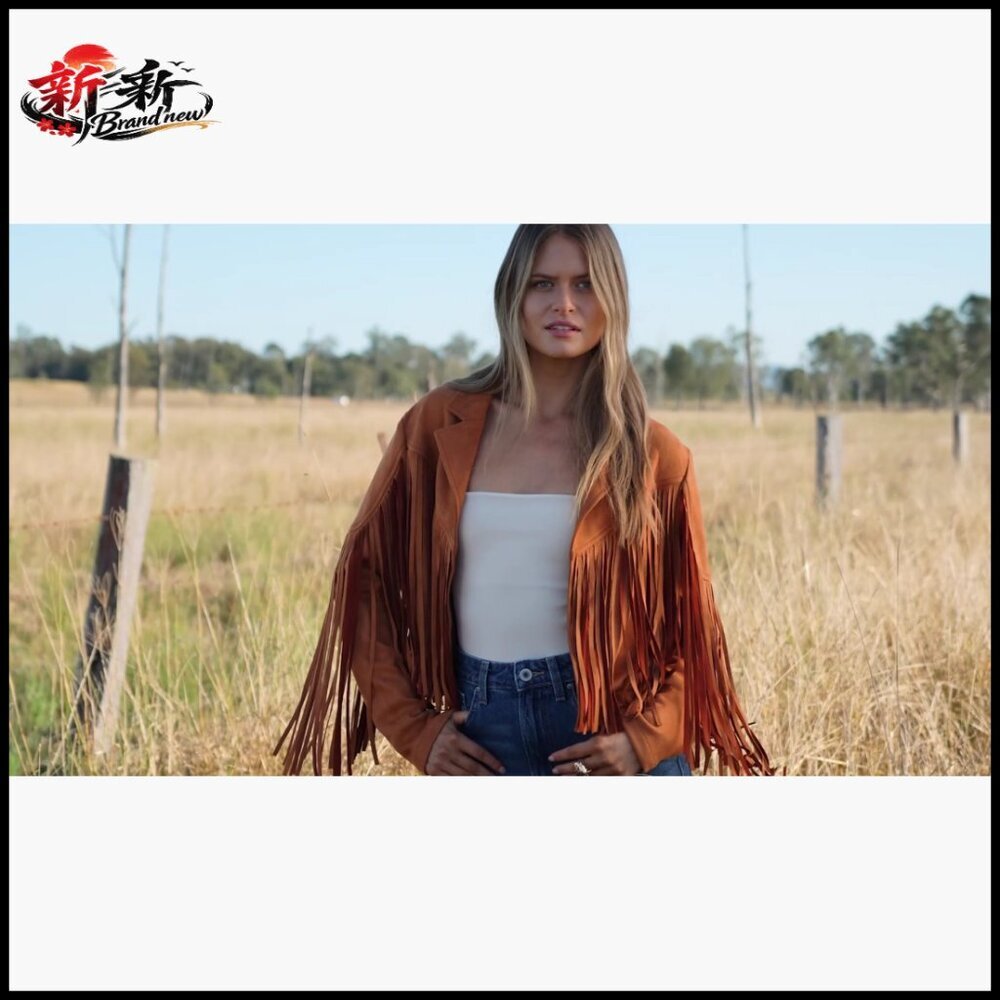 Faux Suede Fringe Cropped Jacket Motorcycle Style - Picture 7 of 7
